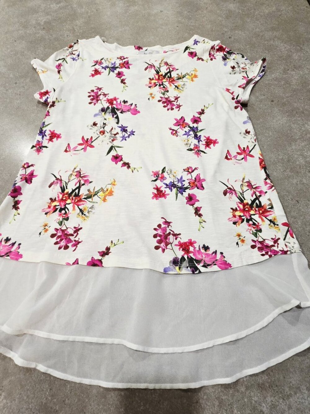 PER UNA Women's Multicolored Mixed Floral Prints w/Flounce Cap Sleeves Top Large